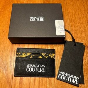 Versace Black Leather Gold Hibiscus Cardholder, Brand New 🔥